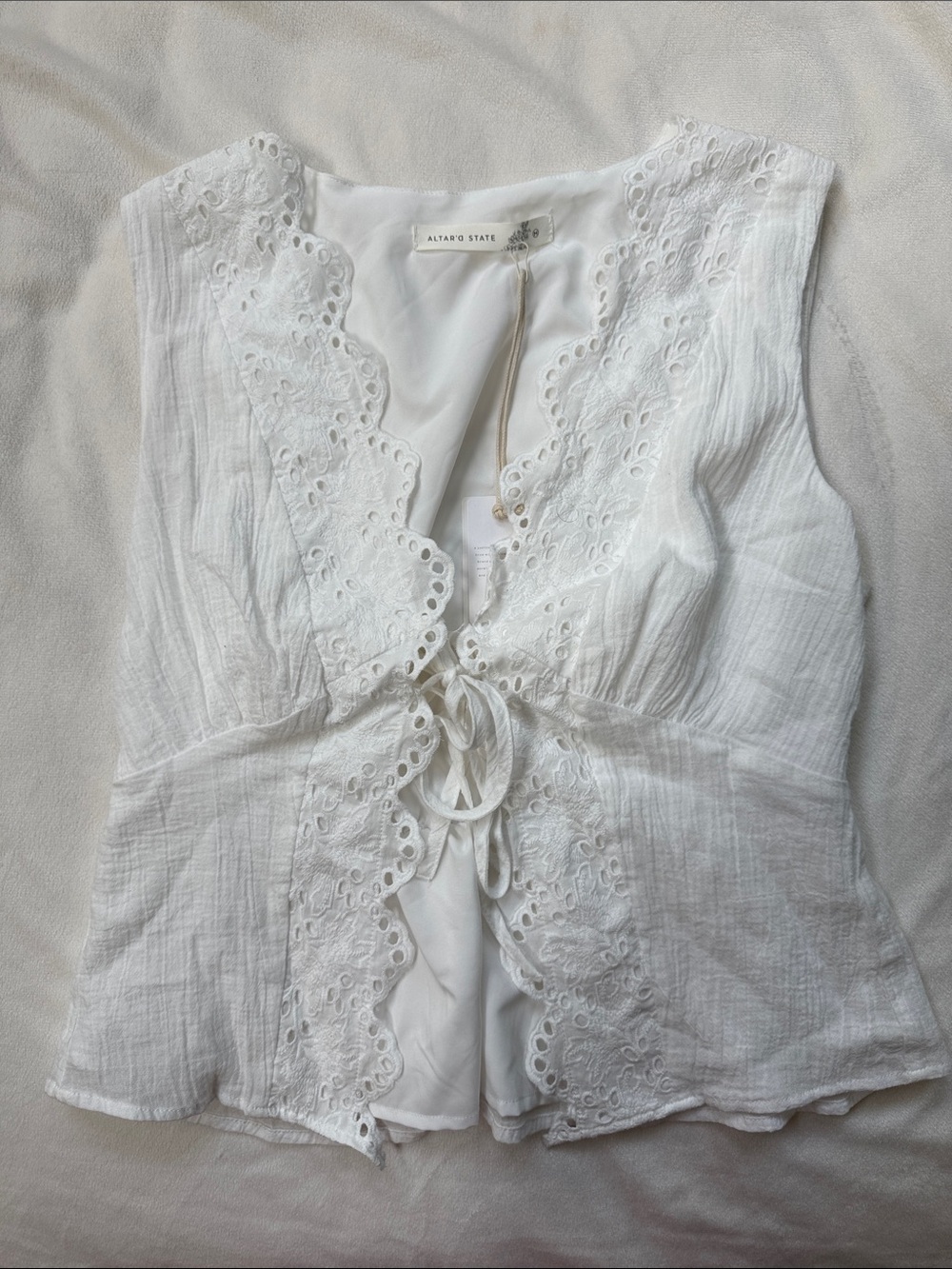 NWT Altar'd State White Eyelet Tie-Front Blouse